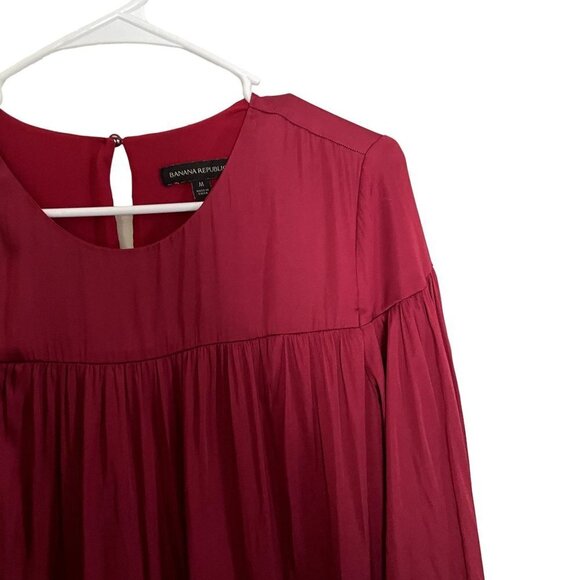 Banana Republic deep red ruched dress flowy style long sleeves winter christmas - Picture 2 of 7